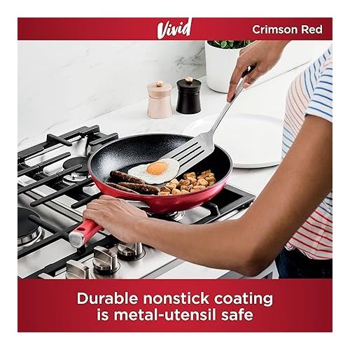 닌자 Ninja C29500 Foodi NeverStick Vivid 10-Piece Cookware Set with Lids, Nonstick, Durable & Oven Safe to 400°F, Cool-Touch Handles, Crimson Red