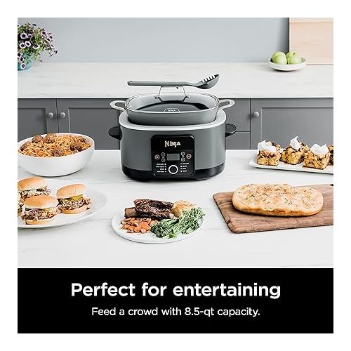 닌자 Ninja MC1001C Foodi PossibleCooker PRO 8.5 Quart Multi-Cooker, with 8-in-1 Slow Cooker,Dutch Oven,Steamer &More,Glass Lid & Integrated Spoon,Nonstick,Oven Safe Pot to 500°F,Sea Salt Gray,Sea Salt Grey