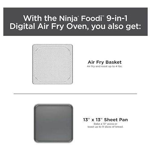 닌자 Ninja FT102CO Foodi 9-in-1 Digital Air Fry Oven, Air Roast/ Broil, Bake, Bagel, Toast, Dehydrate, Keep Warm, and Reheat, Stainless Steel (Renewed)