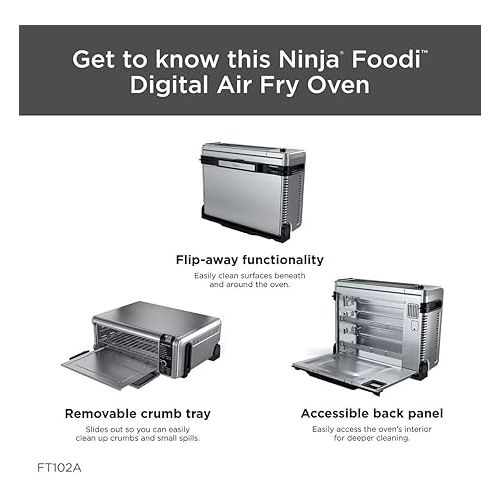 닌자 Ninja FT102CO Foodi 9-in-1 Digital Air Fry Oven, Air Roast/ Broil, Bake, Bagel, Toast, Dehydrate, Keep Warm, and Reheat, Stainless Steel (Renewed)