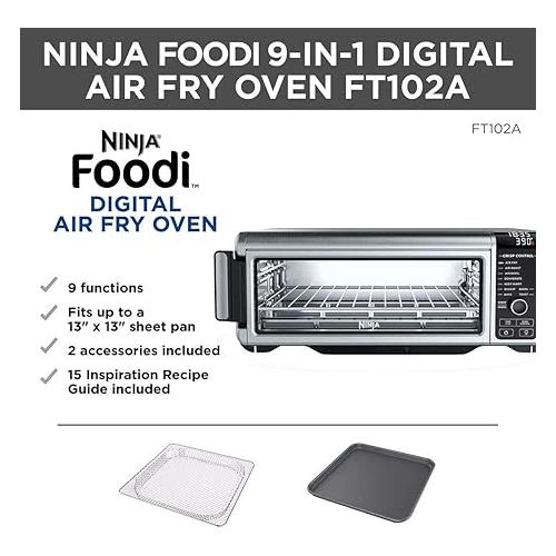 닌자 Ninja FT102CO Foodi 9-in-1 Digital Air Fry Oven, Air Roast/ Broil, Bake, Bagel, Toast, Dehydrate, Keep Warm, and Reheat, Stainless Steel (Renewed)