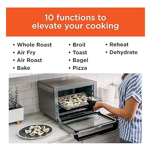 닌자 NINJA DT201 Foodi 10-in-1 XL Pro Air Fry Digital Countertop Convection Toaster Oven with Dehydrate and Reheat, 1800 Watts, Stainless Steel Finish (Renewed)