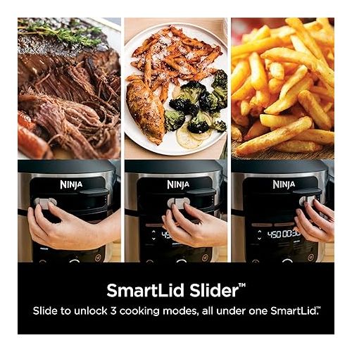 닌자 Ninja OL500 Foodi 6.5-qt. Pressure Cooker Steam Fryer with SmartLid, 13-in-1 that Air Fries, Bakes & More, with 2-Layer Capacity, Crisp Basket, Silver/Black (Renewed)