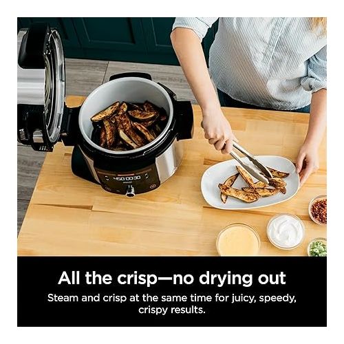 닌자 Ninja OL500 Foodi 6.5-qt. Pressure Cooker Steam Fryer with SmartLid, 13-in-1 that Air Fries, Bakes & More, with 2-Layer Capacity, Crisp Basket, Silver/Black (Renewed)