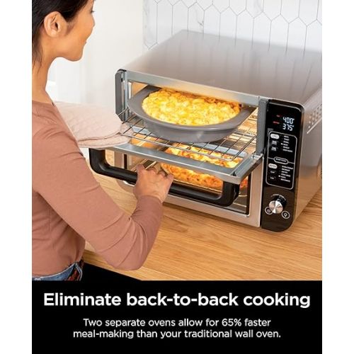 닌자 Ninja DCT401 12-in-1 Double Oven with FlexDoor, FlavorSeal & Smart Finish, Rapid Top Convection and Air Fry Bottom, Bake, Roast, Toast, Air Fry, Pizza and More, Stainless Steel (Renewed)