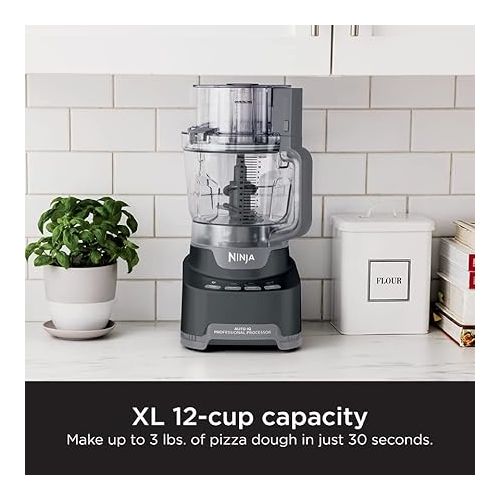 닌자 Ninja NF705BRN Professional XL Food Processor, Storage Box, 1200 Peak-Watts, 4-in-1, Chopping, Slicing/Shredding, Purees, Dough, 12-Cup Processor Bowl, 2 Blades & 2 Discs, Feed Chute/Pusher, Black