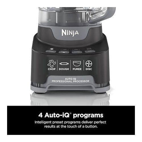 닌자 Ninja NF705BRN Professional XL Food Processor, Storage Box, 1200 Peak-Watts, 4-in-1, Chopping, Slicing/Shredding, Purees, Dough, 12-Cup Processor Bowl, 2 Blades & 2 Discs, Feed Chute/Pusher, Black