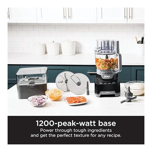 닌자 Ninja NF705BRN Professional XL Food Processor, Storage Box, 1200 Peak-Watts, 4-in-1, Chopping, Slicing/Shredding, Purees, Dough, 12-Cup Processor Bowl, 2 Blades & 2 Discs, Feed Chute/Pusher, Black