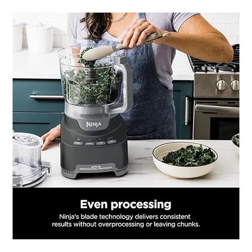 닌자 Ninja NF705BRN Professional XL Food Processor, Storage Box, 1200 Peak-Watts, 4-in-1, Chopping, Slicing/Shredding, Purees, Dough, 12-Cup Processor Bowl, 2 Blades & 2 Discs, Feed Chute/Pusher, Black