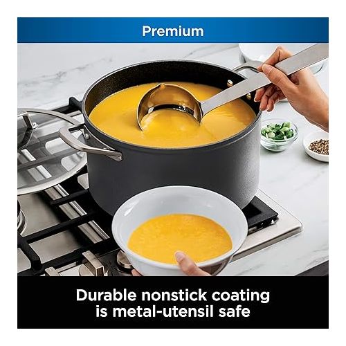 닌자 Ninja C30480 Foodi NeverStick Premium 8-Quart Stock Pot with Glass Lid, Hard-Anodized, Nonstick, Durable & Oven Safe to 500°F, Slate Grey