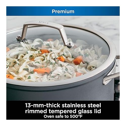 닌자 Ninja C30480 Foodi NeverStick Premium 8-Quart Stock Pot with Glass Lid, Hard-Anodized, Nonstick, Durable & Oven Safe to 500°F, Slate Grey