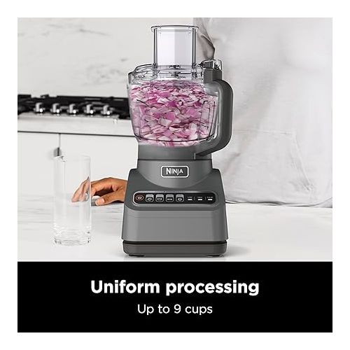 닌자 Ninja BN601 Professional Plus Food Processor, 1000 Peak Watts, 4 Functions for Chopping, Slicing, Purees & Dough with 9-Cup Processor Bowl, 3 Blades, Food Chute & Pusher, Silver