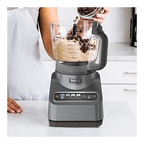 닌자 Ninja BN601 Professional Plus Food Processor, 1000 Peak Watts, 4 Functions for Chopping, Slicing, Purees & Dough with 9-Cup Processor Bowl, 3 Blades, Food Chute & Pusher, Silver