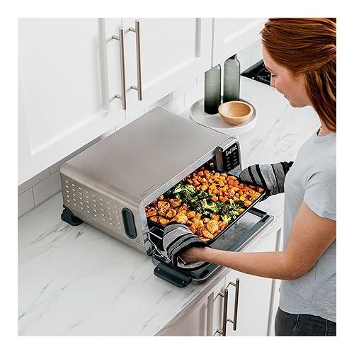 닌자 Ninja FT205CO Digital Air Fry Pro Countertop 10-in-1 Oven w/Extended Height, XL Capacity, Flip Up & Away Storage, with Air Fry Basket, Sheet Pan, Broil Rack, Wire Rack & Crumb Tray, Silver (Renewed)