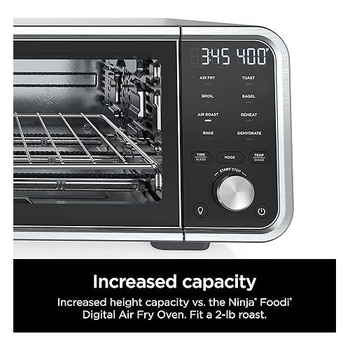 닌자 Ninja SP201 Digital Air Fry Pro Countertop 8-in-1 Oven with Extended Height, XL Capacity, Flip Up & Away Capability for Storage Space, with Air Fry Basket, Wire Rack & Crumb Tray, Silver