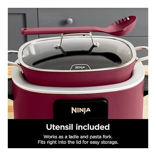 닌자 Ninja MC1000 Foodi PossibleCooker 8.5 Quart Multi-Cooker, with 4-in-1 Slow Cooker, Dutch Oven & More, Glass Lid & Integrated Spoon, Nonstick, Oven Safe Pot to 500°F, Cherry Tarte (Renewed)