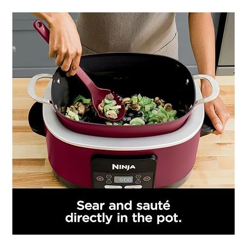 닌자 Ninja MC1000 Foodi PossibleCooker 8.5 Quart Multi-Cooker, with 4-in-1 Slow Cooker, Dutch Oven & More, Glass Lid & Integrated Spoon, Nonstick, Oven Safe Pot to 500°F, Cherry Tarte (Renewed)