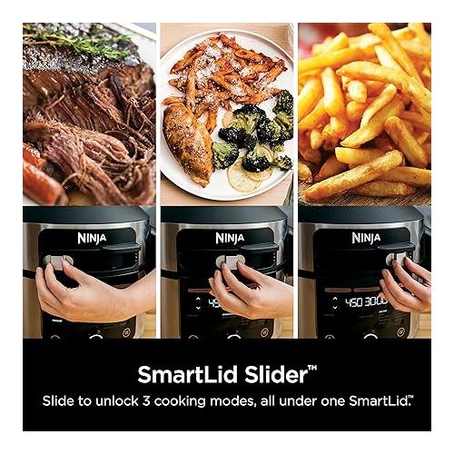 닌자 Ninja OL501 Foodi 6.5 Qt. Pressure Cooker Steam Fryer with SmartLid, 14-in-1 that Air Fries, Bakes & More, with 2-Layer Capacity & 4.6 Qt. Crisp Plate, Silver/Black (Renewed)