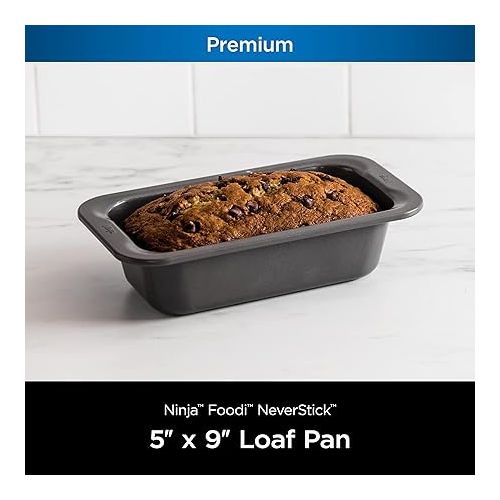 닌자 Ninja B30509 Foodi NeverStick Premium 9 inch x 5 inch Loaf Pan, Nonstick, Oven Safe up to 500?F, Dishwasher Safe, Grey (Pack of 2)