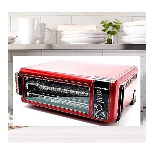 닌자 Ninja SP101 Foodi 8-in-1 Air Fry Large Toaster Oven Flip-Away for Storage Dehydrate Keep Warm 1800w XL Capacity (Renewed) RED