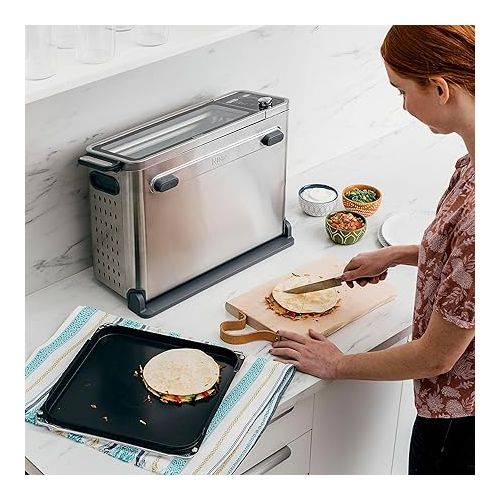 닌자 Ninja FT301 Dual Heat Air Fry Countertop 11-in-1 Convection Toaster Oven with Extended Height, XL Capacity, Flip Up & Away Capability for Storage Space, Silver (Renewed)