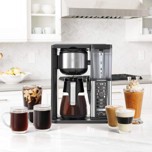 닌자 Ninja CM401 Specialty 10-Cup Coffee Maker, with 4 Brew Styles for Ground Coffee, Built-in Water Reservoir, Fold-Away Frother & Glass Carafe, Black