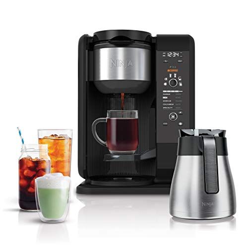 닌자 Ninja CP307 Hot and Cold Brewed System, Auto-iQ Tea and Coffee Maker with 6 Brew Sizes, 5 Brew Styles, Frother, Coffee & Tea Baskets with Thermal Carafe Black 50 oz.