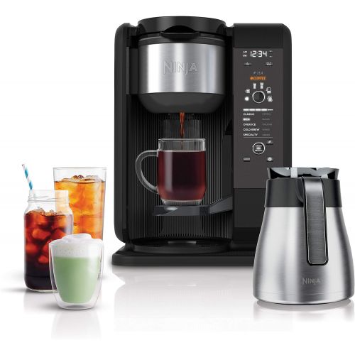 닌자 Ninja CP307 Hot and Cold Brewed System, Auto-iQ Tea and Coffee Maker with 6 Brew Sizes, 5 Brew Styles, Frother, Coffee & Tea Baskets with Thermal Carafe Black 50 oz.