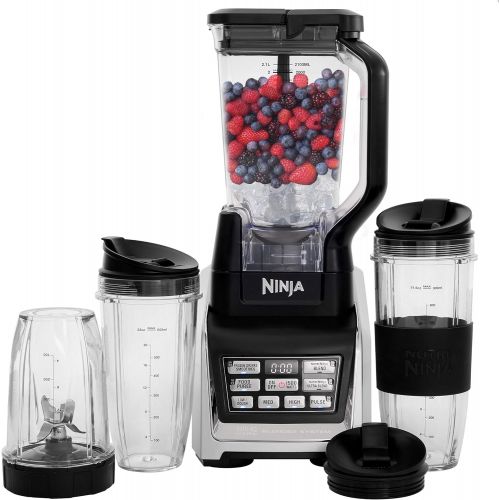 닌자 Nutri Ninja Personal and Countertop Blender with 1200-Watt Auto-iQ Base, 72-Ounce Pitcher, and 18, 24, and 32-Ounce Cups with Spout Lids (BL642)