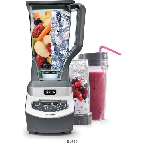 닌자 Ninja Professional Countertop Blender with 1100-Watt Base, 72oz Total Crushing Pitcher and (2) 16oz Cups for Frozen Drinks and Smoothies (BL660)