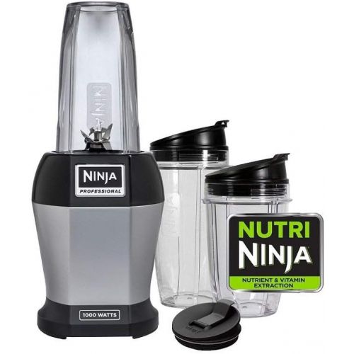 닌자 Ninja BL455_30 Nutri Professional Personal Blender Bonus Set with 3-Sip & Seal Single Serves(12, 18, and 24 oz. Cups) & 75-Recipe Cookbook, Stainless Steel/Black