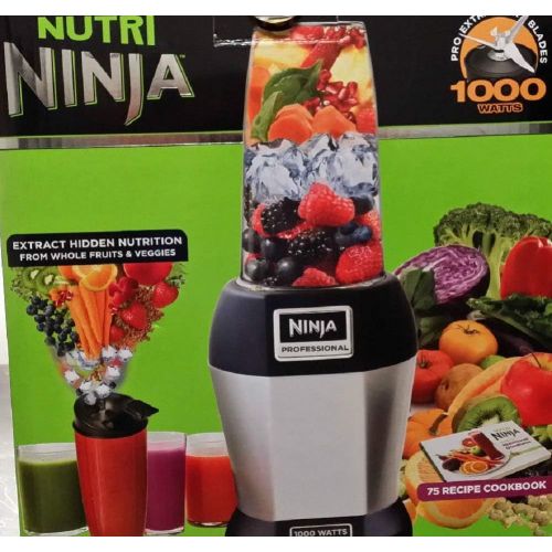 닌자 Ninja BL455_30 Nutri Professional Personal Blender Bonus Set with 3-Sip & Seal Single Serves(12, 18, and 24 oz. Cups) & 75-Recipe Cookbook, Stainless Steel/Black