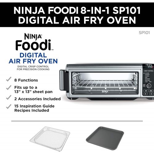 닌자 Ninja SP101 Foodi Digital Fry, Convection Oven, Toaster, Air Fryer, Flip-Away for Storage, with XL Capacity, and a Stainless Steel Finish