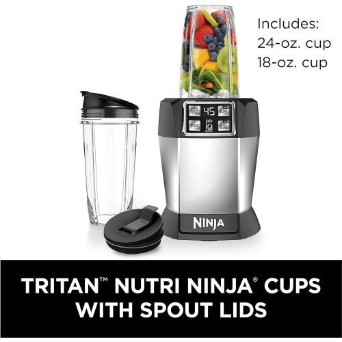 닌자 Ninja BL480 Nutri with 1000 Watt Auto-IQ Base for Juices, Shakes & Smoothies Personal Blender 18 and 24 oz. Black/Silver