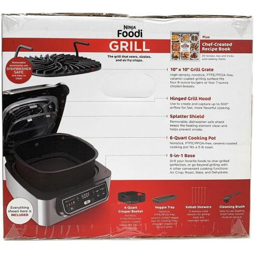 닌자 Ninja Foodi 5-in-1 Indoor Grill with 4-Quart Air Fryer with Roast, Bake, Dehydrate, and Cyclonic Grilling Technology, IG301A