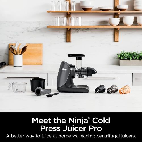 닌자 Ninja JC101 Cold Press Pro Compact Powerful Slow Juicer with Total Pulp Control and Easy Clean, Graphite, 13.78 in L x 6.89 in W x 14.17 in H