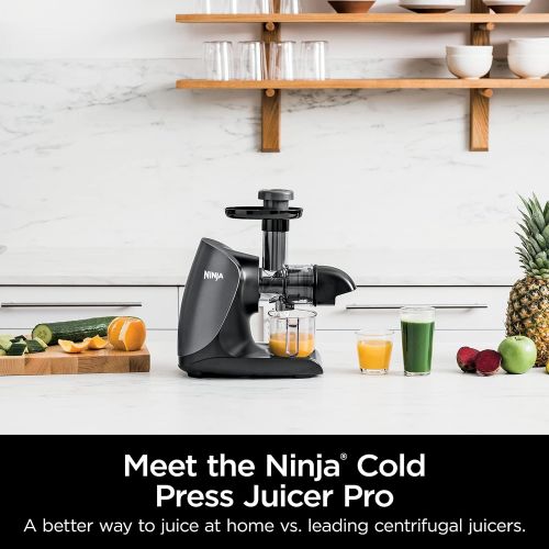 닌자 Ninja JC101 Cold Press Pro Compact Powerful Slow Juicer with Total Pulp Control and Easy Clean, Graphite, 13.78 in L x 6.89 in W x 14.17 in H