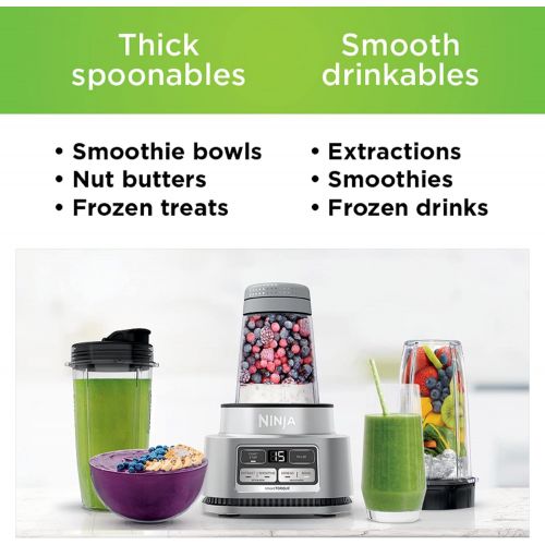 닌자 Ninja SS101 Foodi Smoothie Bowl Maker & Nutrient Extractor* 1200 WP, 6 Functions for Smoothies, Extractions*, Bowls & Spreads, smartTORQUE, 14-oz. Smoothie Bowl Maker, (2) To-Go Cu