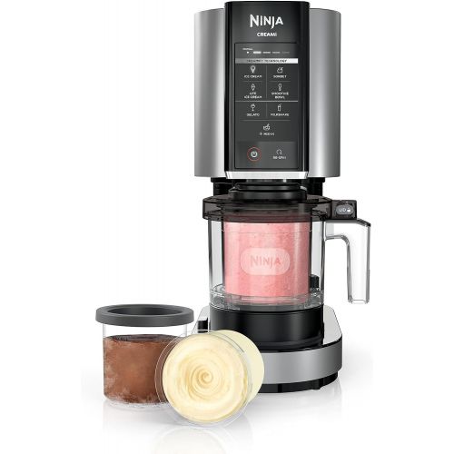 닌자 Ninja NC301 CREAMi, Ice Cream, Gelato, Milkshake, Sorbet, and Smoothie Bowl Maker, 7 One-Touch Programs, Silver & XSKPNTLID2 CREAMi Pints and Lids - 2 Pack