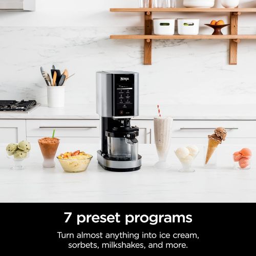 닌자 Ninja NC301 CREAMi, Ice Cream, Gelato, Milkshake, Sorbet, and Smoothie Bowl Maker, 7 One-Touch Programs, Silver & XSKPNTLID2 CREAMi Pints and Lids - 2 Pack