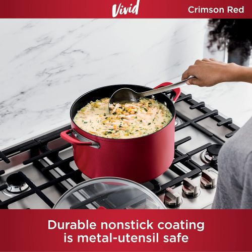 닌자 Ninja C20480 Foodi NeverStick Vivid 8-Quart Stock Pot with Glass Lid, Nonstick, Durable & Oven Safe To 400°F, Cool-Touch Handles, Crimson Red