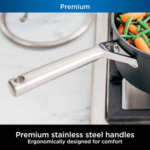 닌자 Ninja C30225 Foodi NeverStick Premium 2.5-Quart Saucepan with Glass Lid, Hard-Anodized, Nonstick, Durable & Oven Safe to 500°F, Slate Grey