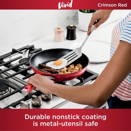 닌자 Ninja C20026 Foodi NeverStick Vivid 10.25-Inch Fry Pan, Nonstick, Durable & Oven Safe To 400°F, Cool-Touch Handles, Crimson Red