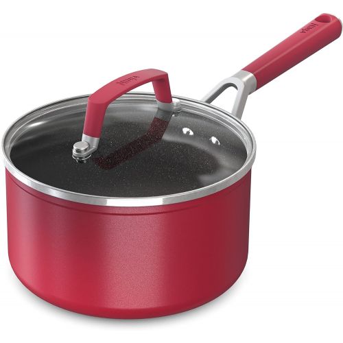 닌자 Ninja C20225 Foodi NeverStick Vivid 2.5-Quart Saucepan with Glass Lid, Nonstick, Durable & Oven Safe To 400°F, Cool-Touch Handles, Crimson Red