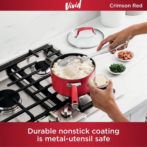 닌자 Ninja C20225 Foodi NeverStick Vivid 2.5-Quart Saucepan with Glass Lid, Nonstick, Durable & Oven Safe To 400°F, Cool-Touch Handles, Crimson Red