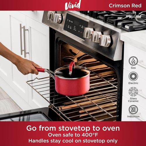 닌자 Ninja C20225 Foodi NeverStick Vivid 2.5-Quart Saucepan with Glass Lid, Nonstick, Durable & Oven Safe To 400°F, Cool-Touch Handles, Crimson Red