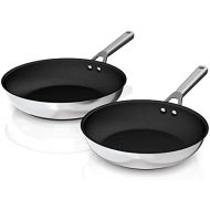 Ninja C62200 Foodi NeverStick Stainless 10.25-Inch & 12-Inch Fry Pan Set, Polished Stainless-Steel Exterior, Nonstick, Durable & Oven Safe to 500°F, Silver