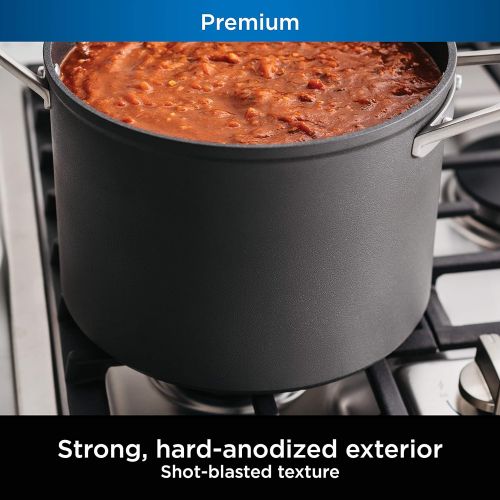 닌자 Ninja C30465 Foodi NeverStick Premium 6.5-Quart Stock Pot with Glass Lid, Hard-Anodized, Nonstick, Durable & Oven Safe to 500°F, Slate Grey