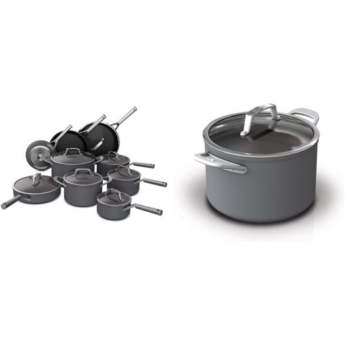 닌자 Ninja C39900 Foodi 16-Piece Cookware Set NeverStick Premium Hard-Anodized Slate Grey & Foodi NeverStick Premium Hard-Anodized 6.5-Quart Stock Pot with Glass Lid, slate grey, C30465