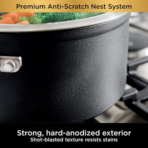 닌자 Ninja C54000 Foodi NeverStick Premium 4-Piece Saucepan Set, 2.5-Quart, 3.5-Quart with Glass Lids, Anti-Scratch Nest System, Hard-Anodized, Nonstick, Durable & Oven Safe to 500°F, S